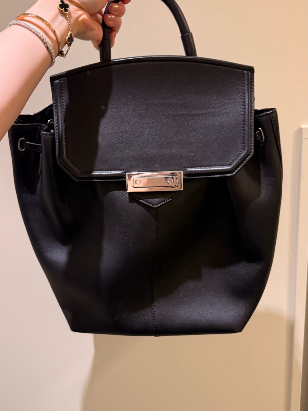 Alexander Wang Black Leather Top-Handle Tote with Silver Hardware